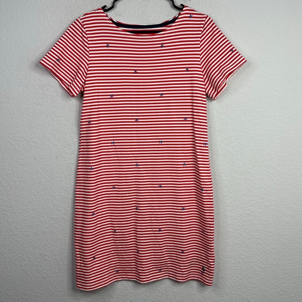 Joules Dress Women 8 Red White Striped Short Sleeve Patriotic Beach Coastal Boho